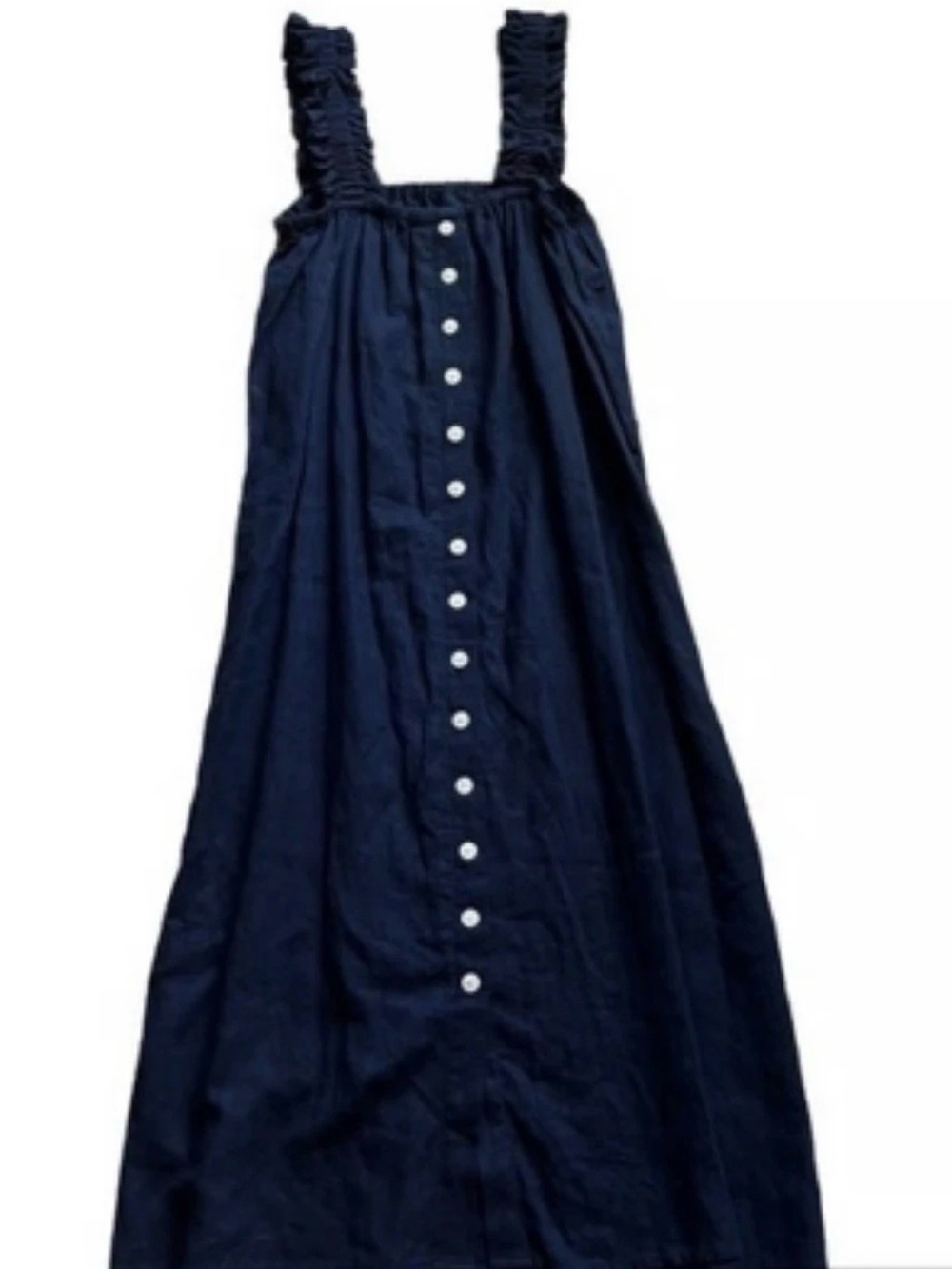 Nicole Miller Navy Linen-Blend Midi Button Back Belted Dress Small - Picture 3 of 9